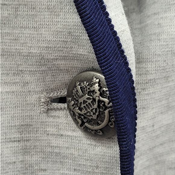 Company Ellen Tracy Gray Contrasting Navy Trim Resort‎ Wear 1 Button Knit Blazer - Picture 10 of 15